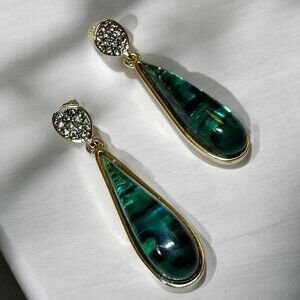 Dangling Pierced Earrings Silver Tone Teardrop KC Kenneth Cole Peacock Colors